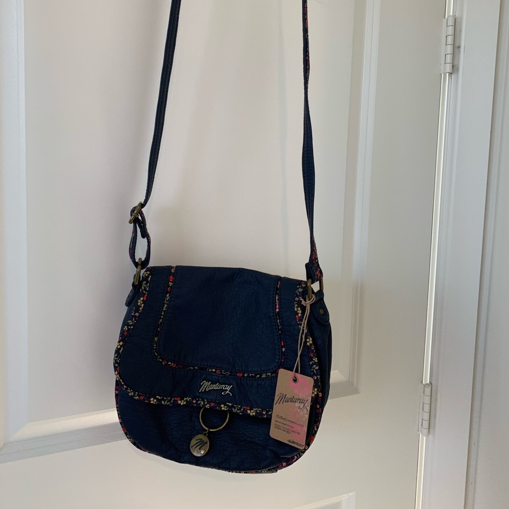 Blue leather crossbody bag